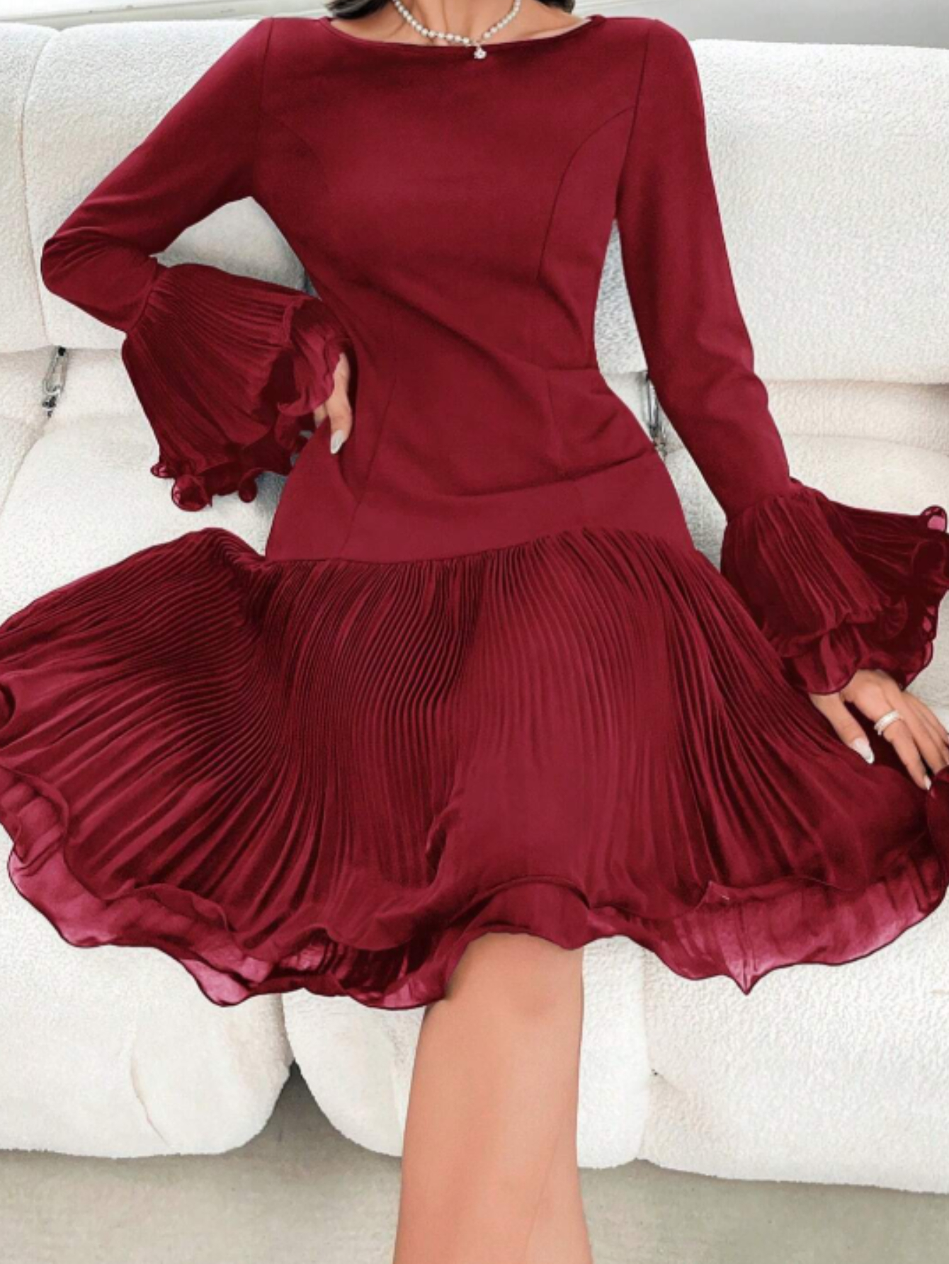 1pc party essential burgundy neck ruffle sleeve - Temu