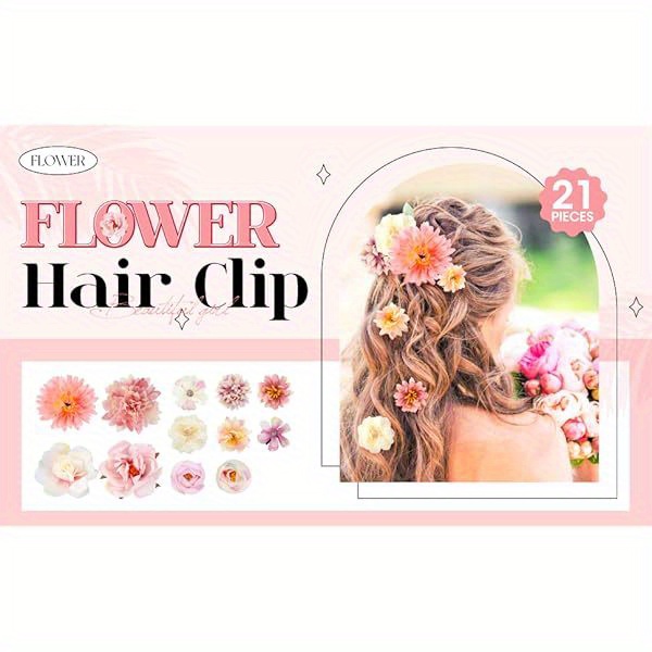 21pcs   clips for women - boho   clips with green stems, elegant floral hairpins for weddings, bridal accessories, and formal events, wedding hair accessories, wedding hairpins, sophisticated style, durable hairpins Product details 0