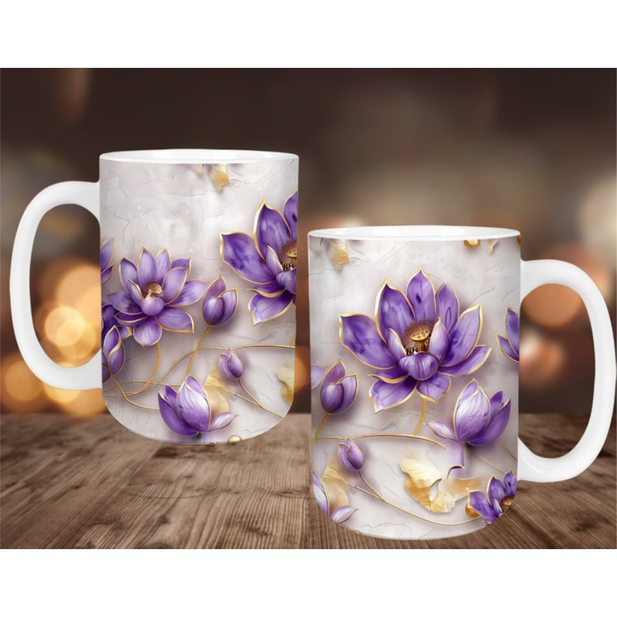 3d purple lotus flowers mug wrap 3d sublimation design 11oz - Temu