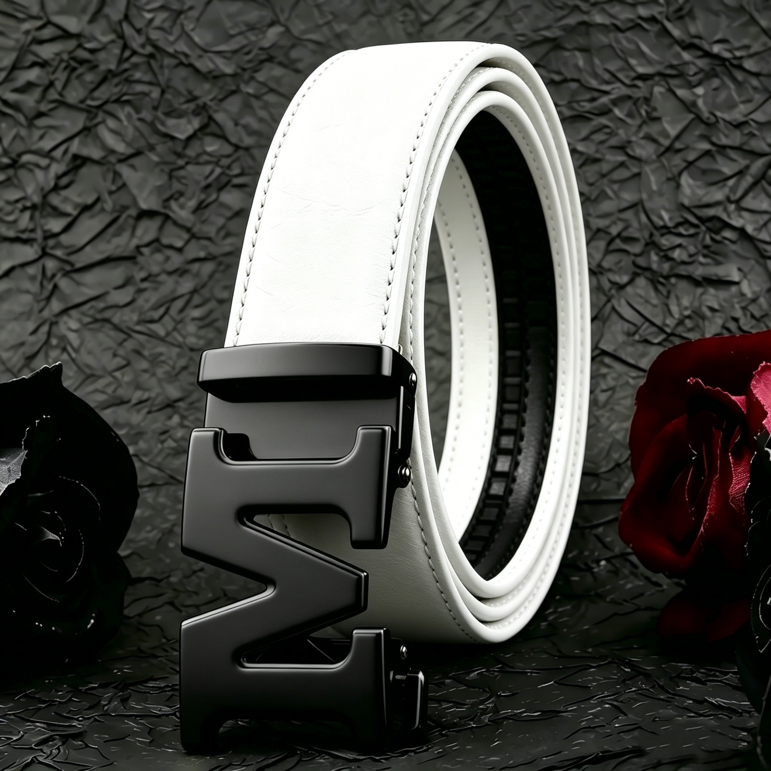 Automatic Pu Leather Belt Business Formal Dress Casual Pu Leather Belt For Jeans- Pattern Letter M Belt -fashion Daily Decoration Jeans Belt - Belt - Ideal Holiday Gift