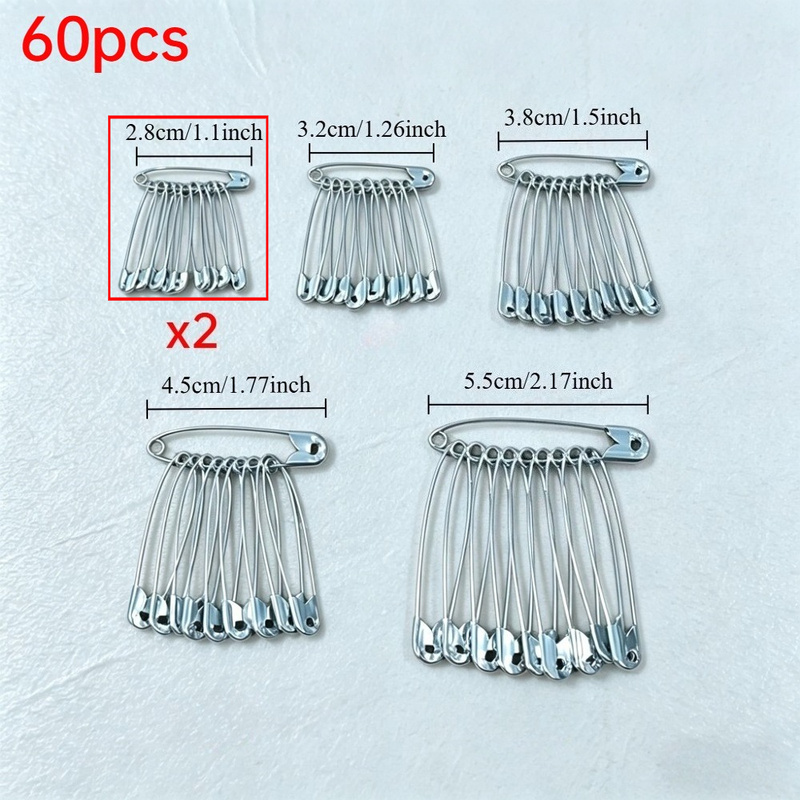 TEMU 60pcs Of Safety Pins In Various Sizes, Silvery- Suitable For Clothing Labels And Handicrafts