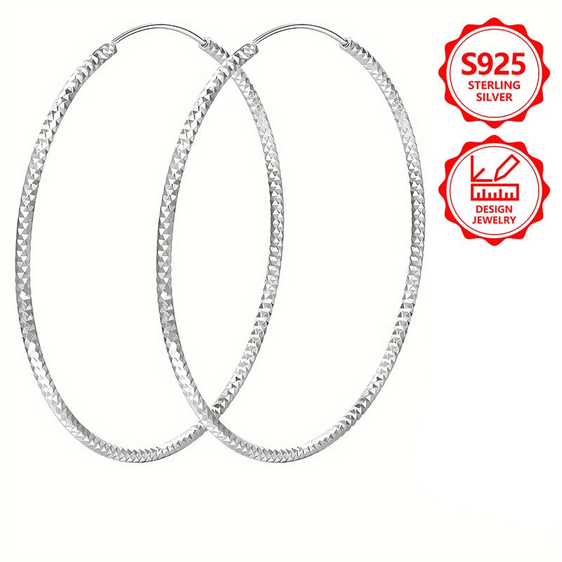 Image of 925 Sterling Silvery Classic Fashion Hoop Earrings For Ladies. Easy, Elegant And Exquisite, Ladies' Earrings Are Perfect For Daily Wear And Make An Ideal Holiday Gift For Or A Friend