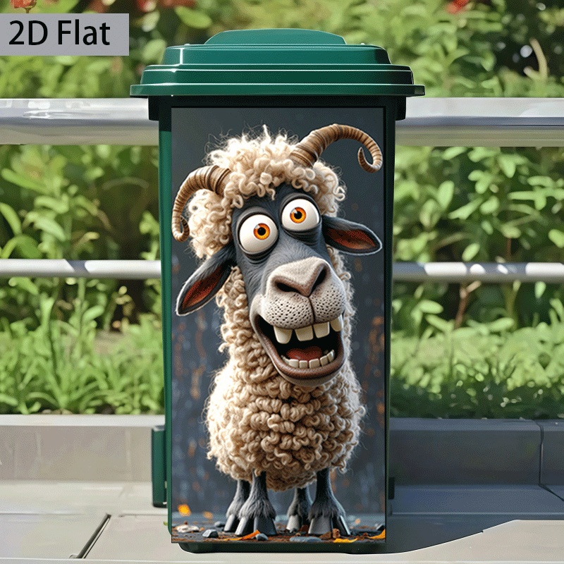 Image of 2d Flat Printing 1pc Trash Can Sticker 37×82cm Happy Theme Design Wall Sticker Decorative Self-adhesive Wallpaper Kitchen Trash Can Decoration Suitable For Trash Cans, Walls, Home Decor, 2d Flat