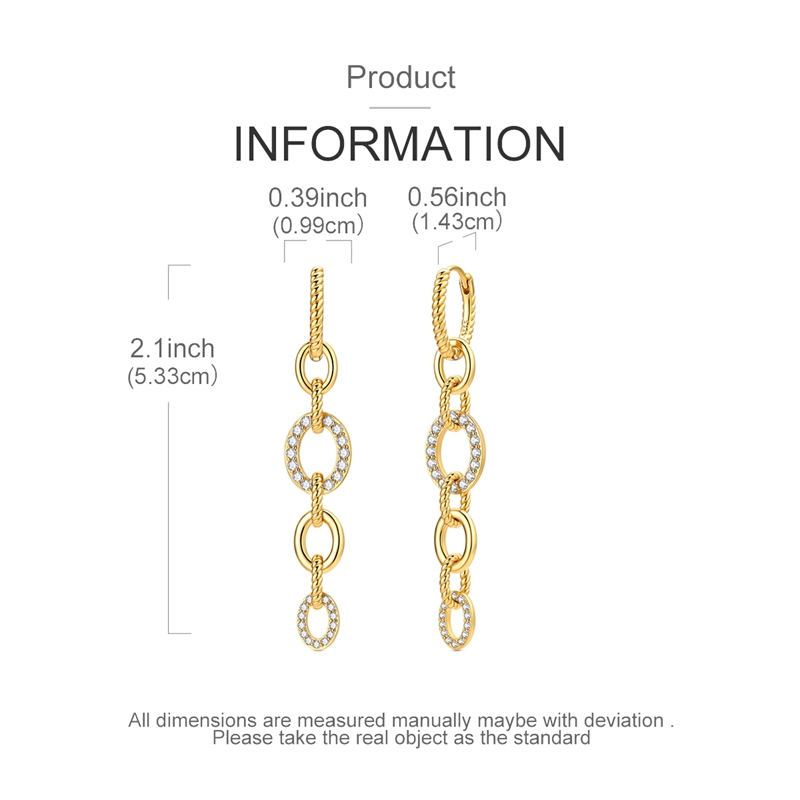 Women's 925 Silver Golden Twisted Chain Earrings, Elegant Design
