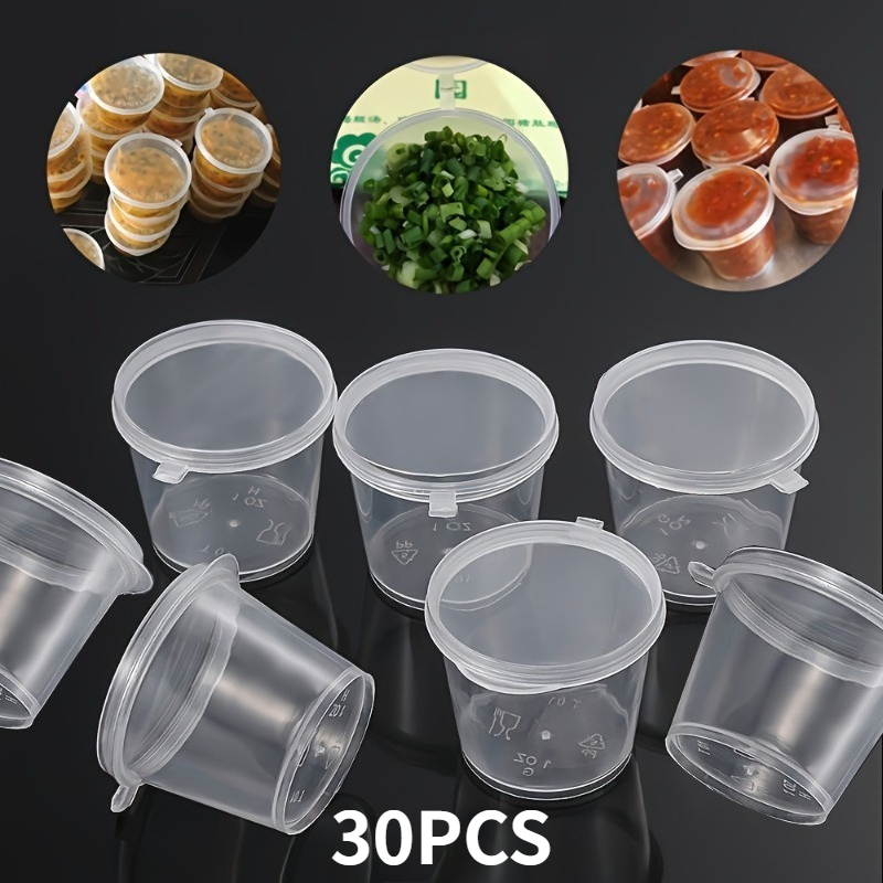30pcs 0.85oz Sauce Dispenser Boxes Mini Round Cups, Takeout Sauce Containers, Lidded Food Storage Containers, Packing Boxes Spice Boxes Chili Oil Boxes Round Soup Bowls Leak-proof Dipping Containers