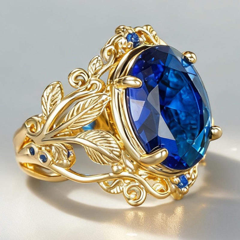 Image of Wedding Rings For Women Featuring A Blue Synthetic Gemstone With A 4-claw Inlay, Perfect For Daily Wear, Parties, Holidays, And Special Occasions. Ideal As A Gift For Anniversaries