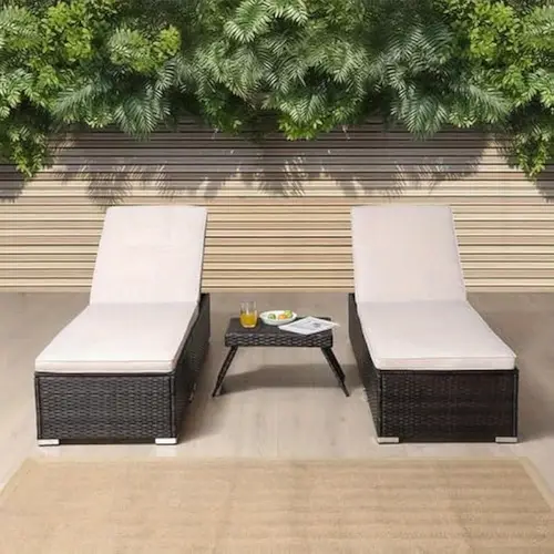 set of 2 chairs and table outdoor patio lawn garden lounge chairs pe wicker outside pool lounger wicker bed coffee table adjustable backrest rattan recliners with cushions
