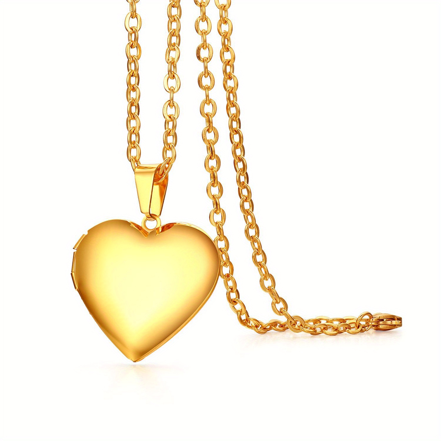 Image of Jewelrywe Glossy Heart-shaped Openable Photo Holder Necklace For Women Men Pendant