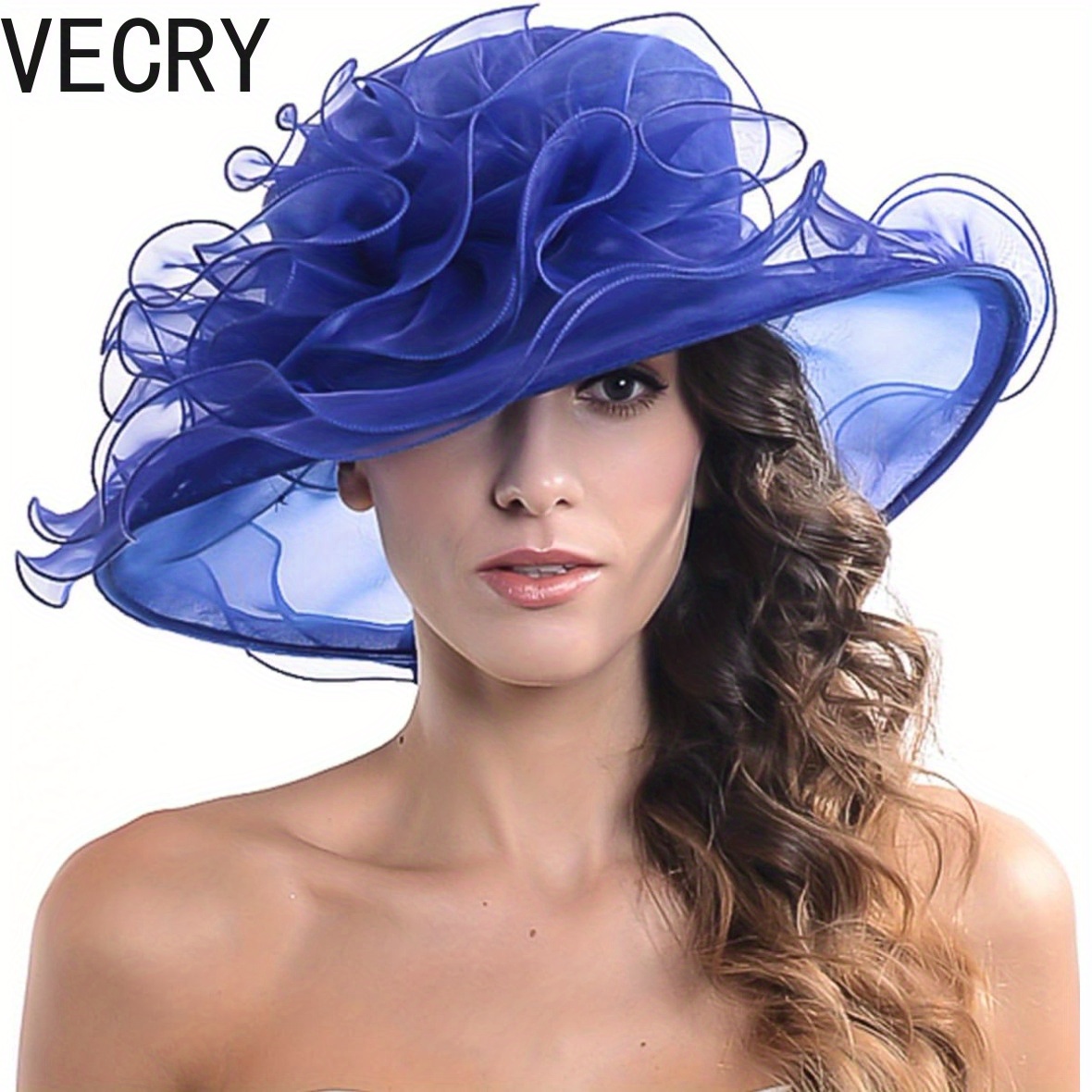 Champagne Italy Hat Womens Adjustable Blue Wide Brim Rhinestone Derby Church Champagne Hat ITALY Women Wide Brimmed Embellished Derby Hat  main image 3