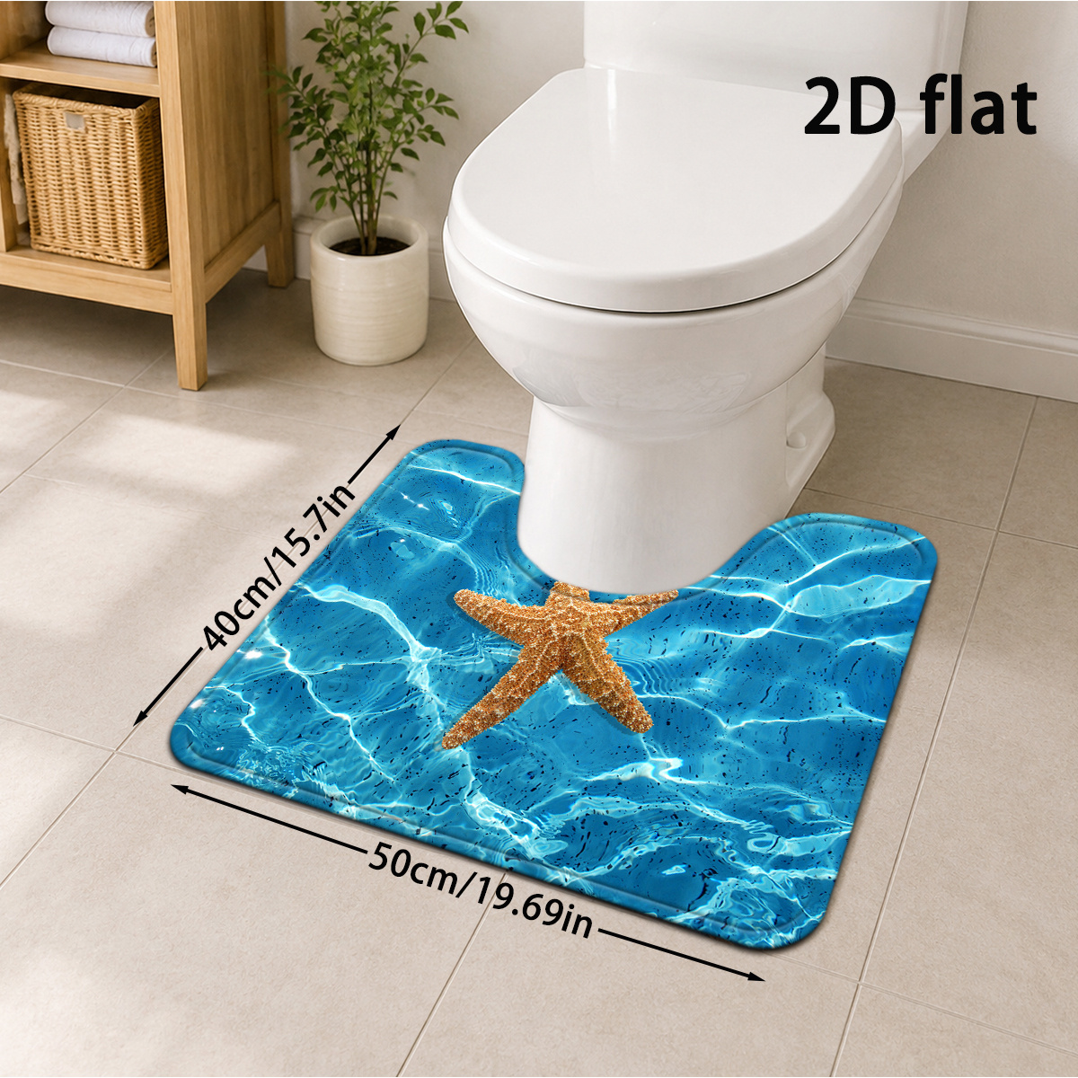 TEMU 2d Flat, 2d Flat, [2d Flat] 1pc Starfish Bathroom Mat Mat U-shaped Toilet Mat Soft Thick Absorbent Mat Suitable For Home Decor Shower Room