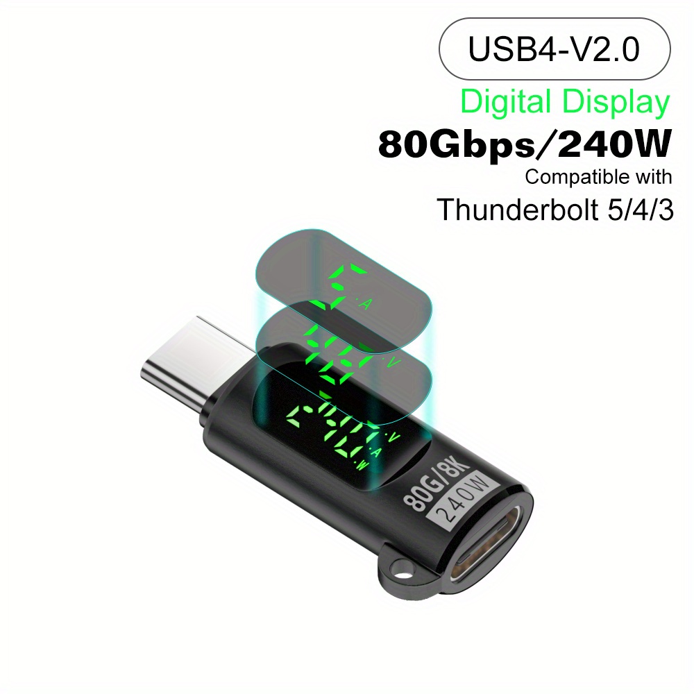 E-shop 40Gbps und V2 80Gbps Adapter mit Digitalanzeige, Female Type-C zu Male Type-C OTG-Kabelverbinder, 240W, für Telefon, Pad, Kamera, iPhone, iPad