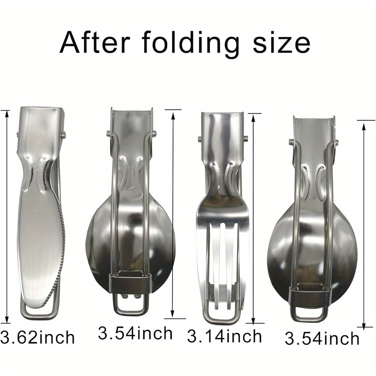 4pcs compact folding camping utensil set heavy duty 304 stainless steel 18 10 flatware with spoon fork knife portable travel cutlery for backpacking hiking picnics dishwasher   saving design for     for home on the go use Product details 3