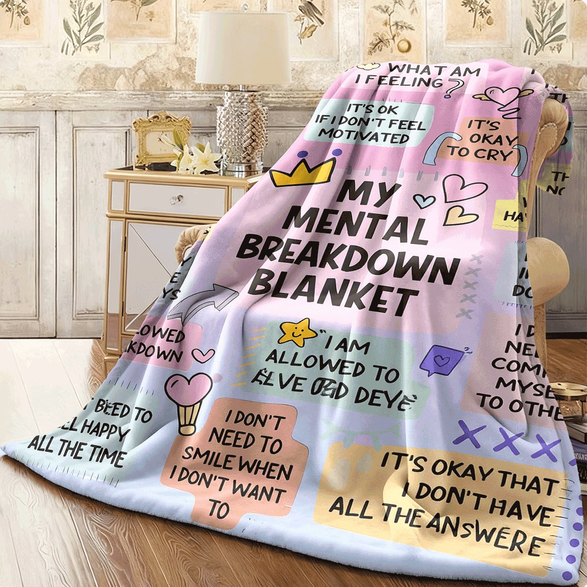 TEMU 1pc Rainbow Mental Breakdown Blanket Inspirational Self-care Gift For All Genders Flannel Fleece Lightweight, For Multiple Sizes Perfect For ,