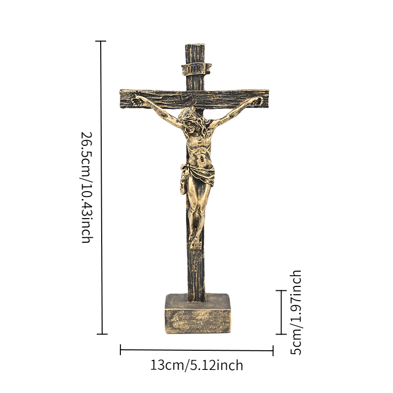Image of 1pc Cross Statue, Desktop Scene Decoration, Resin Statue Desktop Ornament, Desktop Scene Decor, Unique Holiday Gift, Home Church Decoration, Indoor Desktop Display,christmas,halloween