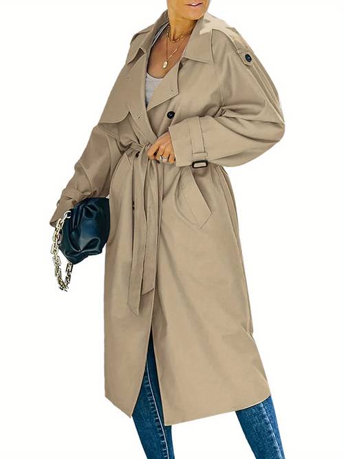 womens breasted long trench coat with belt windproof lapel collar solid color conservative style non stretch fabric for professional formal occasions formal coat doublebreasted coat coat