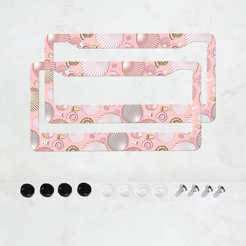 2pcs shell and aluminum license plate frame 12x6 inches with screws fits cars for decoration only