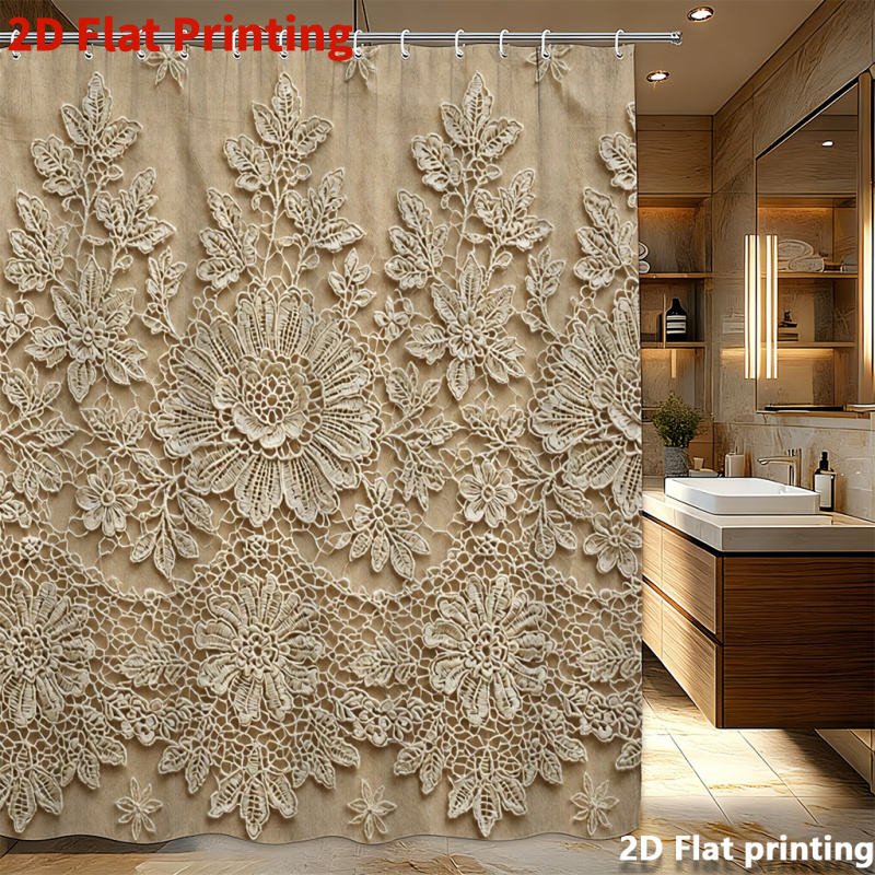 TEMU 2d Flat, 1pc Shower Curtain 2d Flat Printed Curtain Shower European Retro Heavy-duty Lace Embroidered Sofa Cover Light Apricot Soft Pink Floral