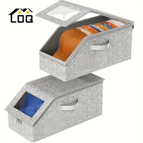 1pc large capacity foldable fabric with dual handles clear viewing window heavy duty fabric storage organizer with lid space saving design for hats scarves belts portable organization solution new old version
