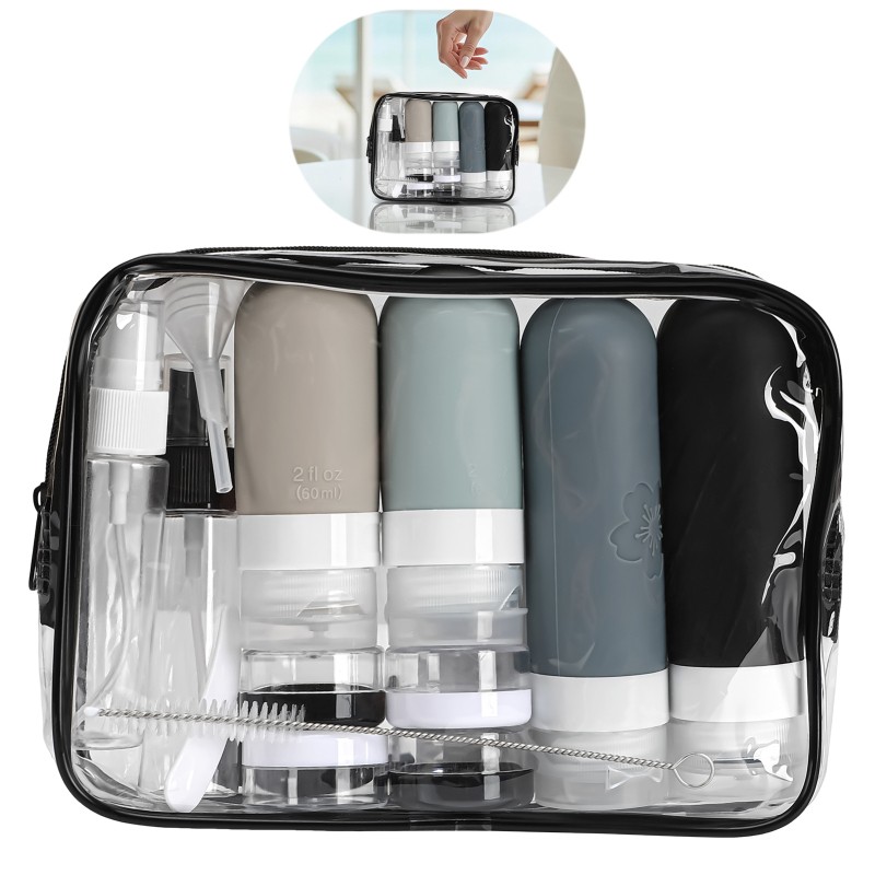 TEMU 17pcs Silicone Travel Bottle Travel Accessories Set With Portable Storage Bag, Leakproof Refillable Toiletries Bottles Toiletries, Cosmetics And