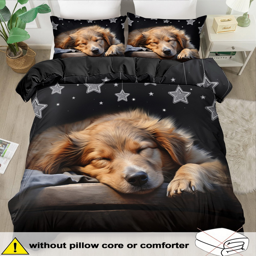 TEMU Dog Theme Down Comforter Cover Set - 2/3pcs, Soft Comfortable Breathable Dog Pattern Printed Bedding, Dog Print Duvet Cover Set, 100% Polyester