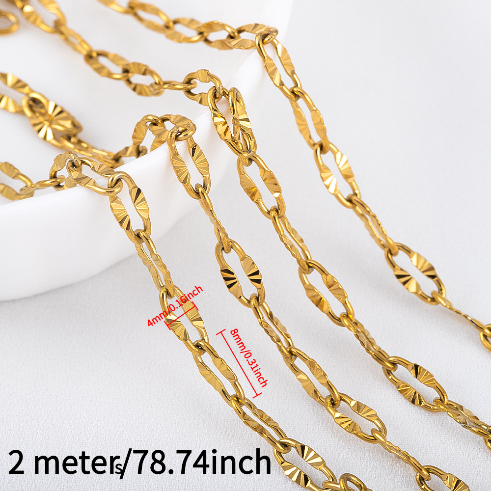 TEMU 1meter/ 304 Stainless Steel 18k Gold-plated Necklace Chain With Polished Shimmer Texture Golden/steel Dual-tone Options Unisex Fashion Accessory