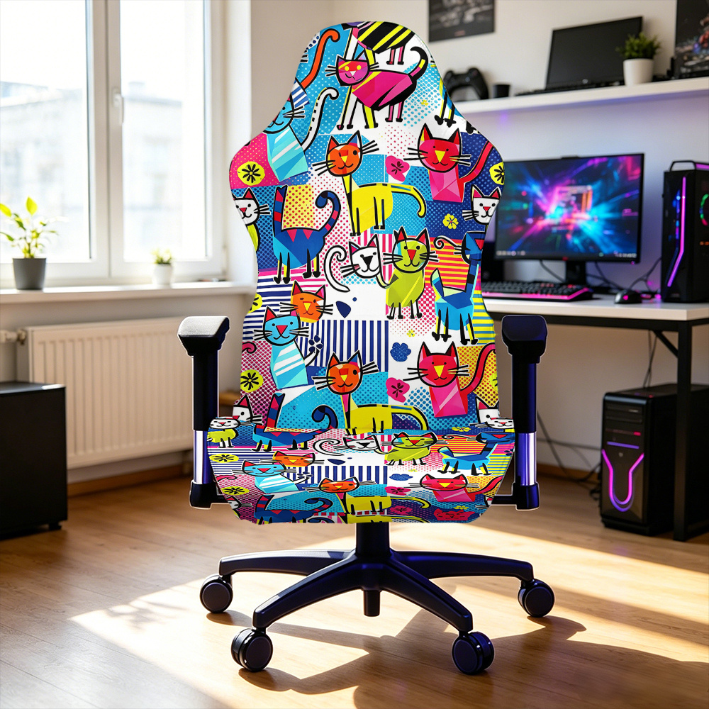TEMU 1set Game Chair Cover, Fabric With Elastic And Detachable Design Machine Washable. Suitable For Office, Bedroom And Game Chair Decoration,