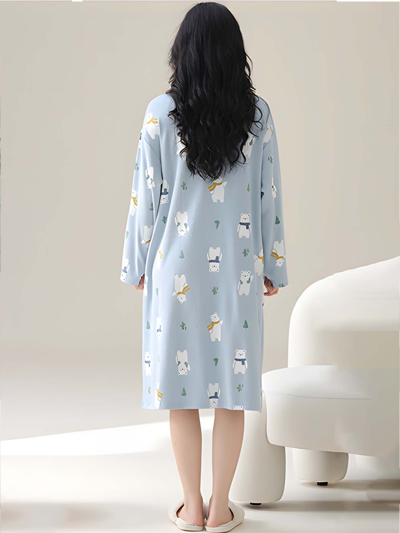 maternity nightgown with breast pad soft v neck long sleeve maternity dress for pregnancy postpartum breastfeeding cute animal cloud print loose   season   maternity clothes  able pregnancy wear   maternity design medium   fabric Product details 1