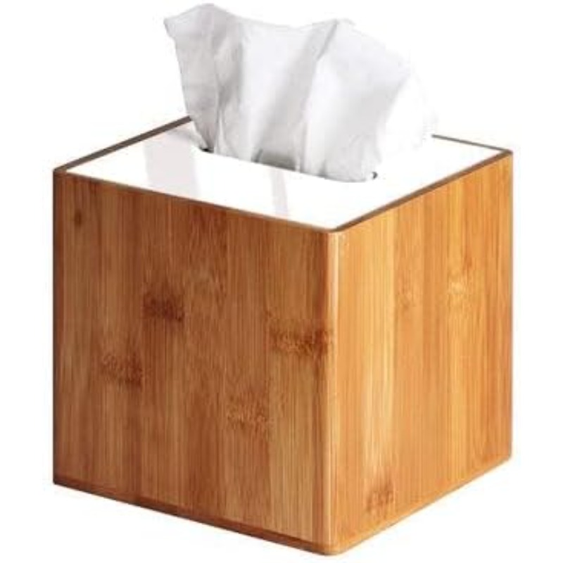     tissue box holder - bamboo-like organizer with acrylic lid, space-saving bathroom/office/ living room decor, compatible with standard tissues,   storage case mk340a, office decor,  , durable construction, functional decor, interior designers, storage organizer, decorative container Product details 3
