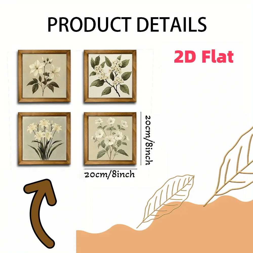 TEMU Set di decorazioni per legno 2D piatto, 4 pezzi di da parete in stile country, per camera da letto, soggiorno - Decorazioni da appendere a tema