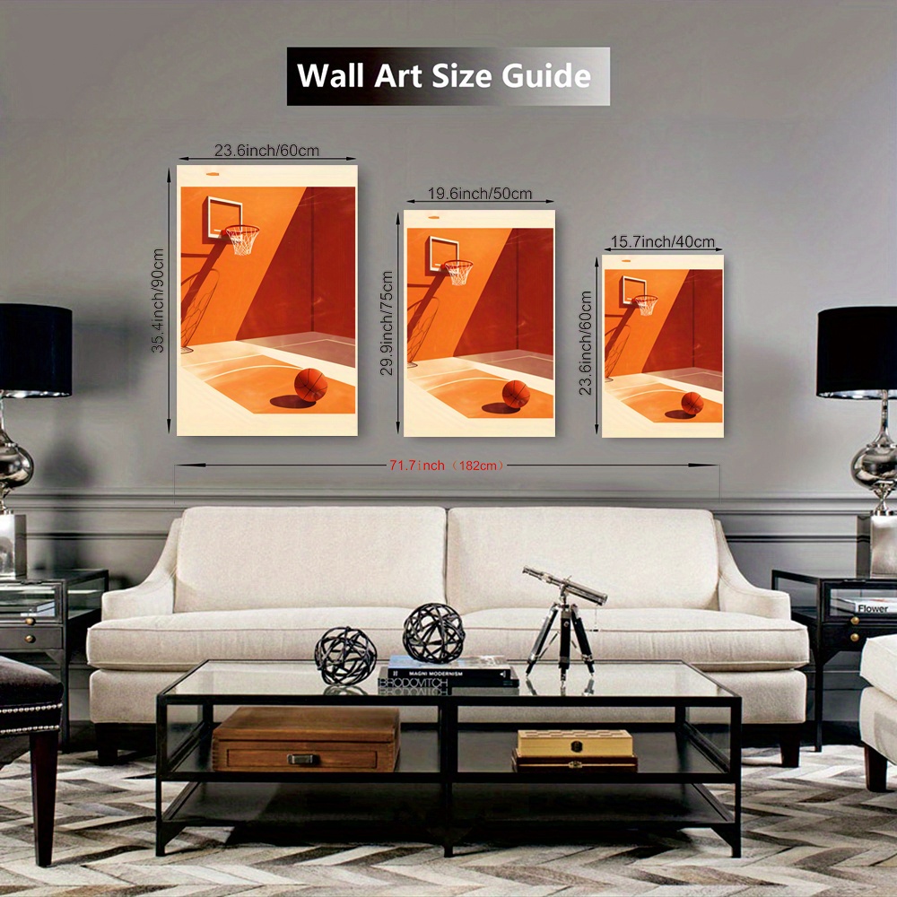 TEMU . Modernes Oranges Basketballplatz Leinwandposter - Rahmenlose Wanddekoration für Schlafzimmer & Zimmer, Polyester-Material, Innenbereich,
