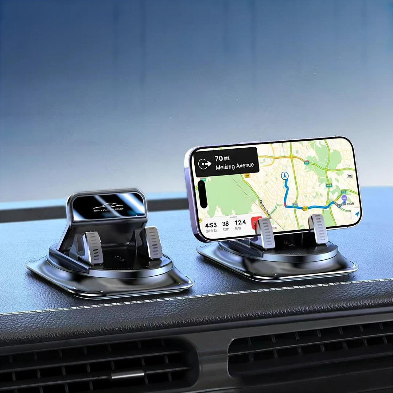 360 rotatable car phone holder with abs non slip base adjustable dashboard desk use compatible for iphone   smartphones rotating arm for hands free driving navigation video calls