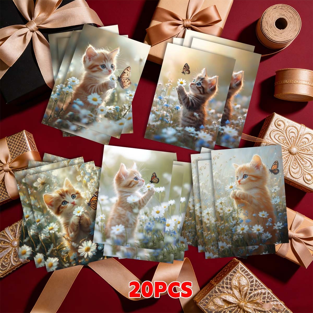 TEMU 20 Cartes Postales Exquises, Comprenant des Cartes d'Anniversaire, des Cartes Cadeaux et des Cartes de Noël, mettant en scène des chats dans un