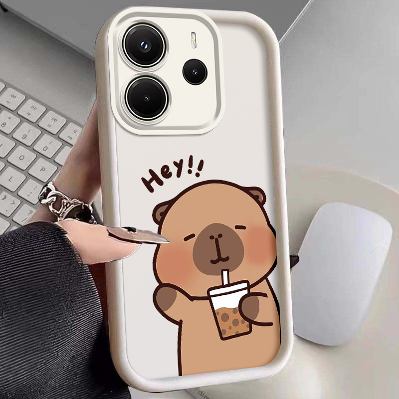 TEMU Custodia per telefono: Custodia con protezione per e assorbimento degli urti con capibara anime t癡 al latte, adatta per Xiaomi Redmi Note 14 4G