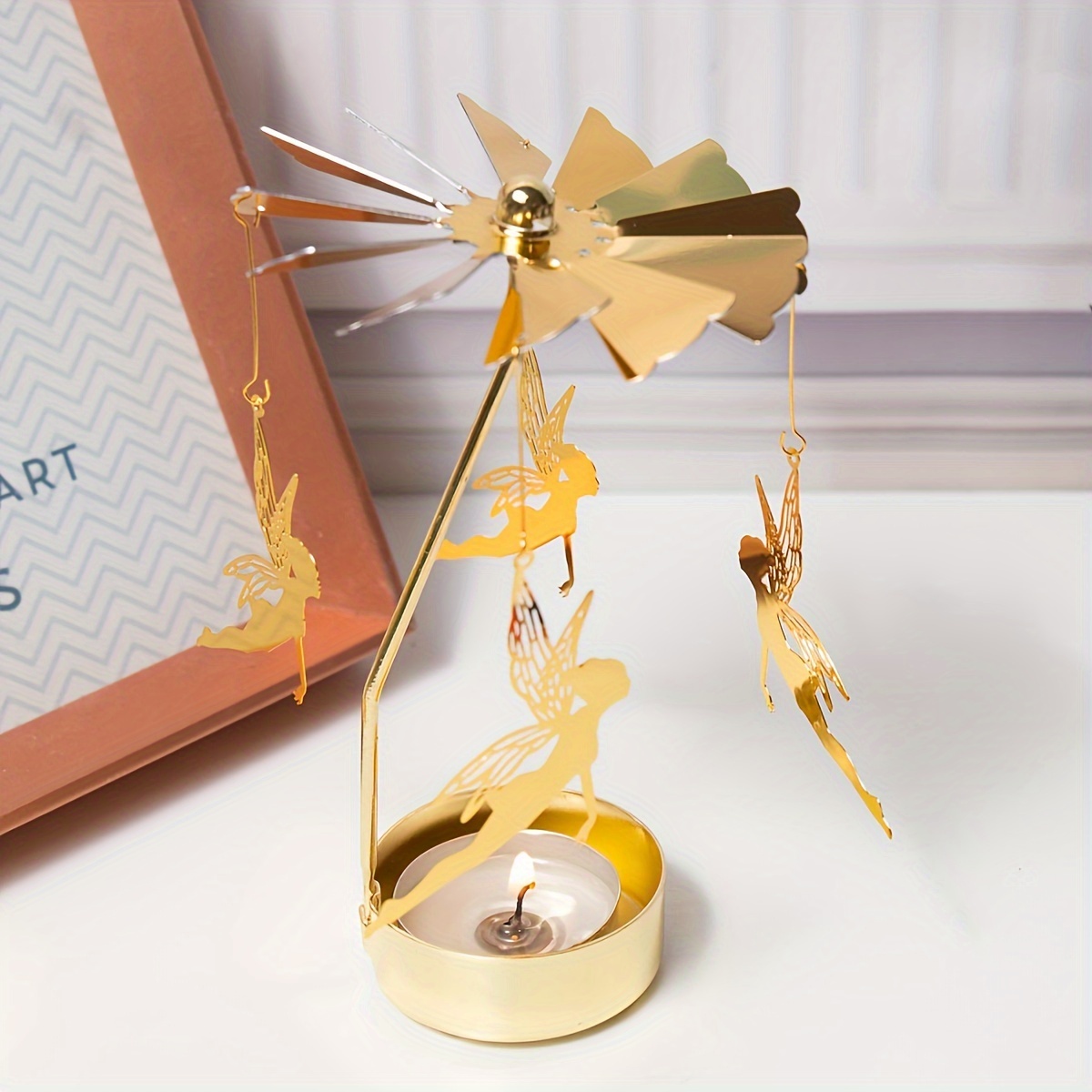 TEMU Heat Transfer Rotating Candlestick Decoration, Flower Fairy Metal Transfer Windmill, Creative Halloween Christmas Souvenirs