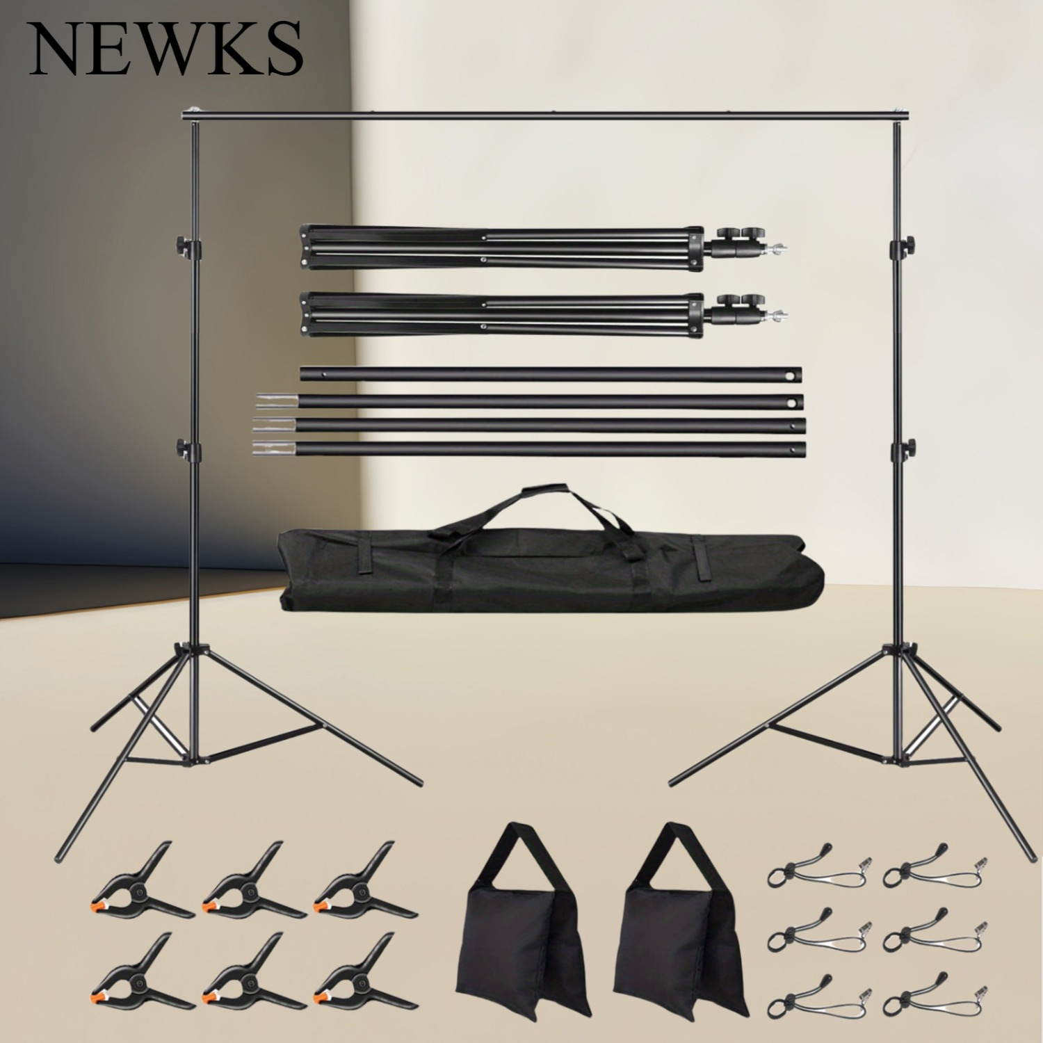 Fotohintergrund-Ständer Set – Verstellbar 70-210 Cm Hoch, Bis 300 Cm Breit, Mit Klemmen, Clips, Sandsäcken & Tragetasche