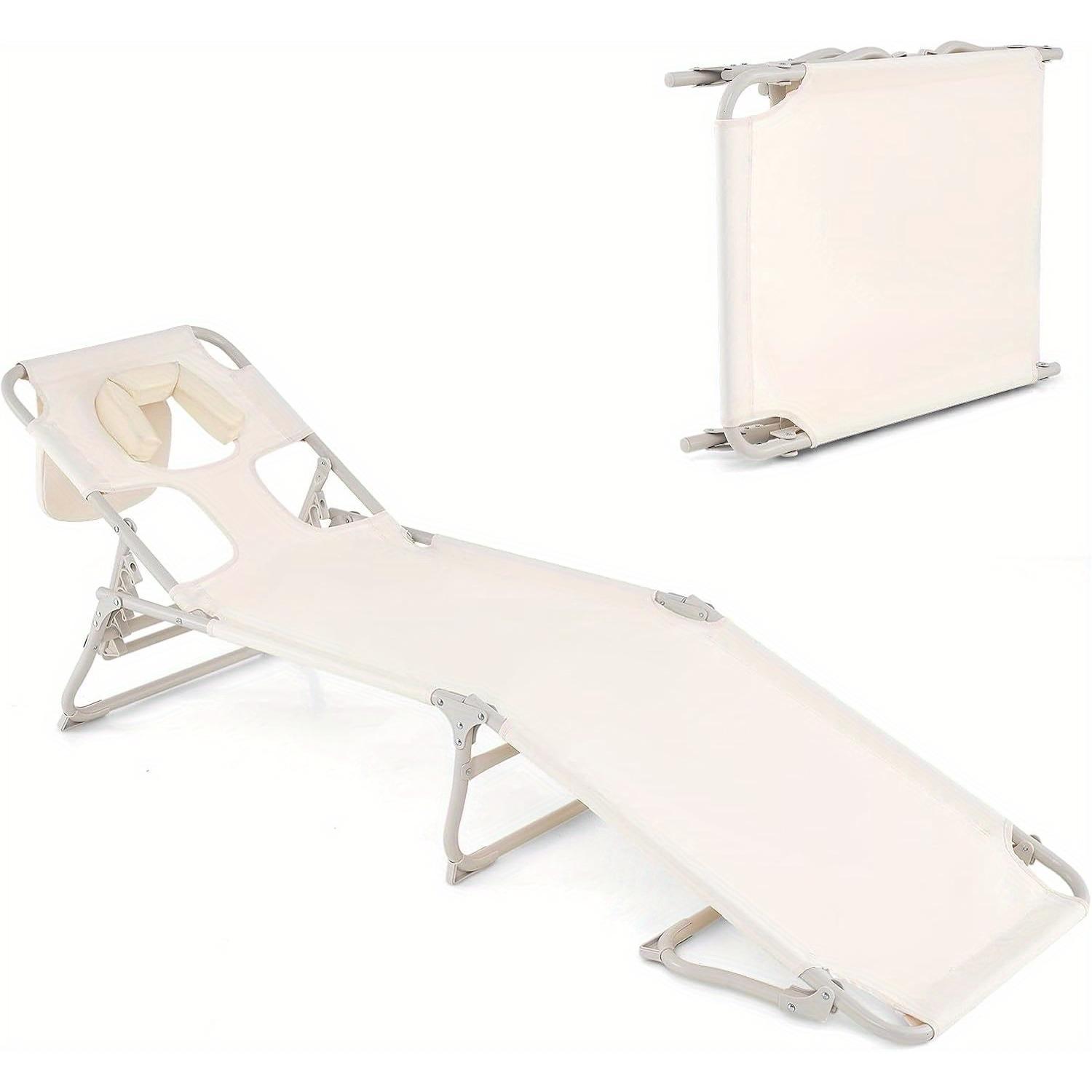 Sun Lounger With For Face And , Foldable Lounger With Adjustable Backrest And Footrest, Deckchair With A Capacity Of Up To 200 Kg, , Beach