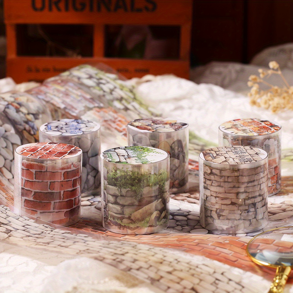6 Rolls Stone Wall Path Pet Tape, Decorative Washi Tape For Scrapbooking, Diy Crafts, Journaling, And - No Feather, Durable Adhesive Paper Tape