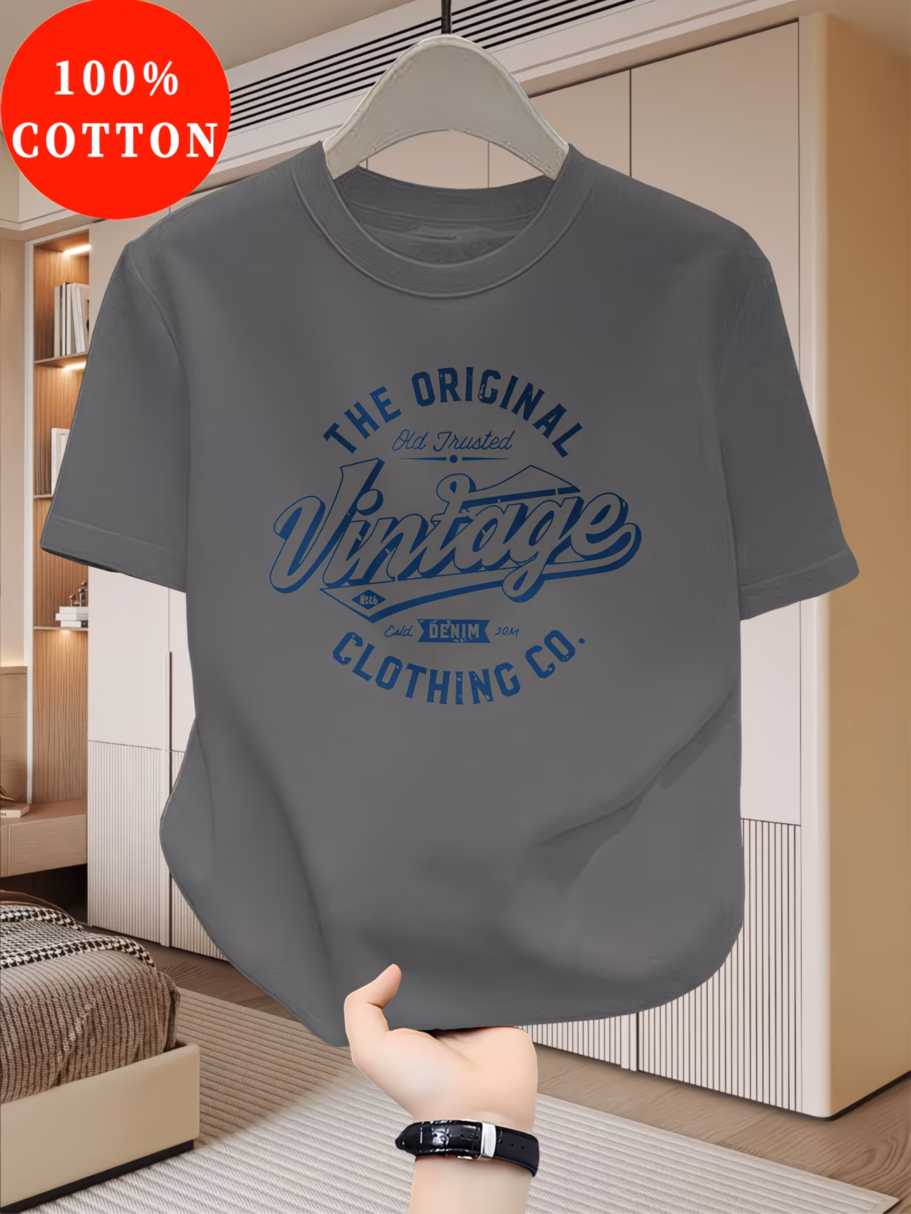 t-shirt pour homme 100 % coton, nouveau haut dété fin à manches courtes, coupe ajustée mince tendance et , et décontracté pour les quotidiens des jeunes étudiants, motif lettres imprimées anglaises vintage, design de marque 0
