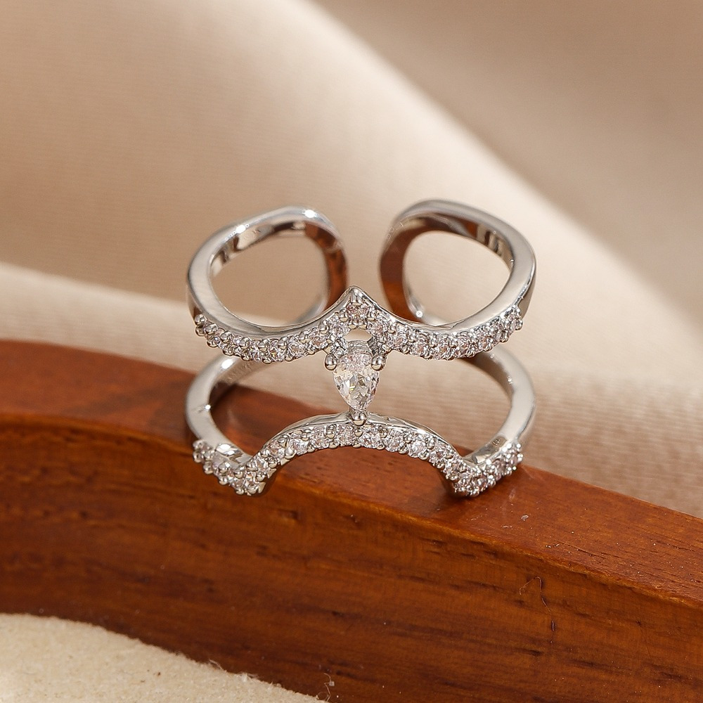 TEMU Stylish Finger Ring With Unique Pattern, Elegant Women's Engasynthetic Gemstoneent Ring With Nail Shape