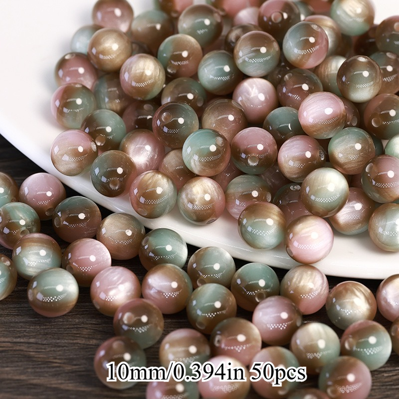50pcs Efrey Resin Cat Eye Beads With Brown/ Eyes & Multicolor Striations - Circular For Making, Necklace, Bracelet, Earring Beads - Handmade Craft Beads 8/10/12/16mm