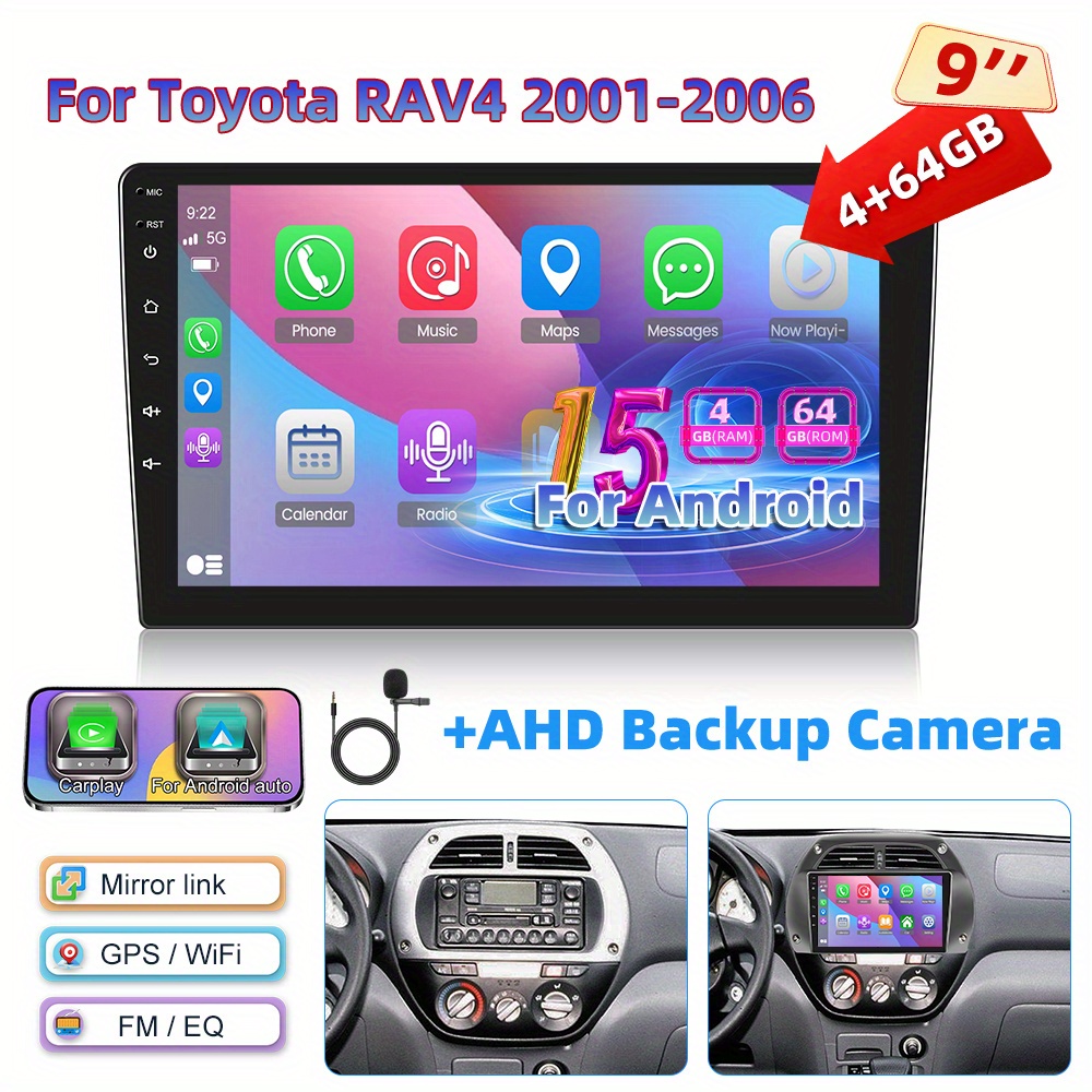 Image of [4gb+64gb] 9" 15 Stereo Radio For Rav4 2001-2006 / Auto 4k Touchscreen 5.0 Backup Built-in Dsp Swc Fm Multi-language Support