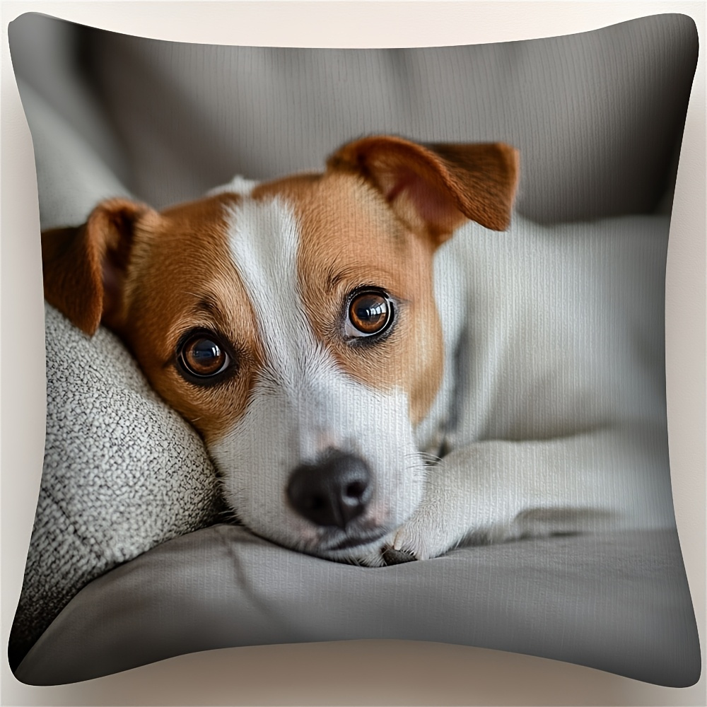 TEMU 1pc Pillowcase Featuring A Terrier Design - Vintage Jrt Dog Cushion Cover, Single-sided Print, With A Zipper Closure, Made Of Short Plush