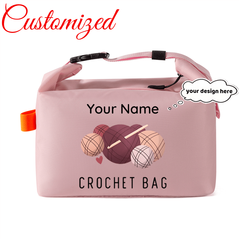 TEMU Sac à main personnalisé pour de crochet – Sac de rangement portable pour fils et loisirs créatifs avec nom personnalisé, poignée réglable et