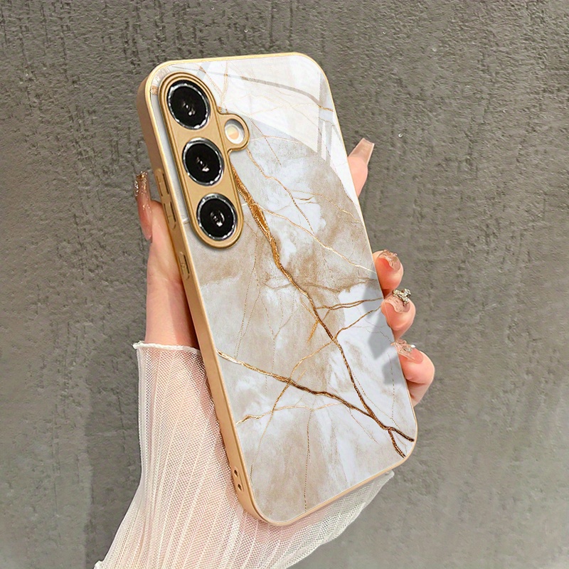 TEMU Phone Case - Metal Pattern Glass Phone Case For Galaxy S25/s25 Ultra/s25 Plus/s25 Edge/s24/s24 Fe/s24 Ultra/s23/s23 Ultra/s22/s21/s21