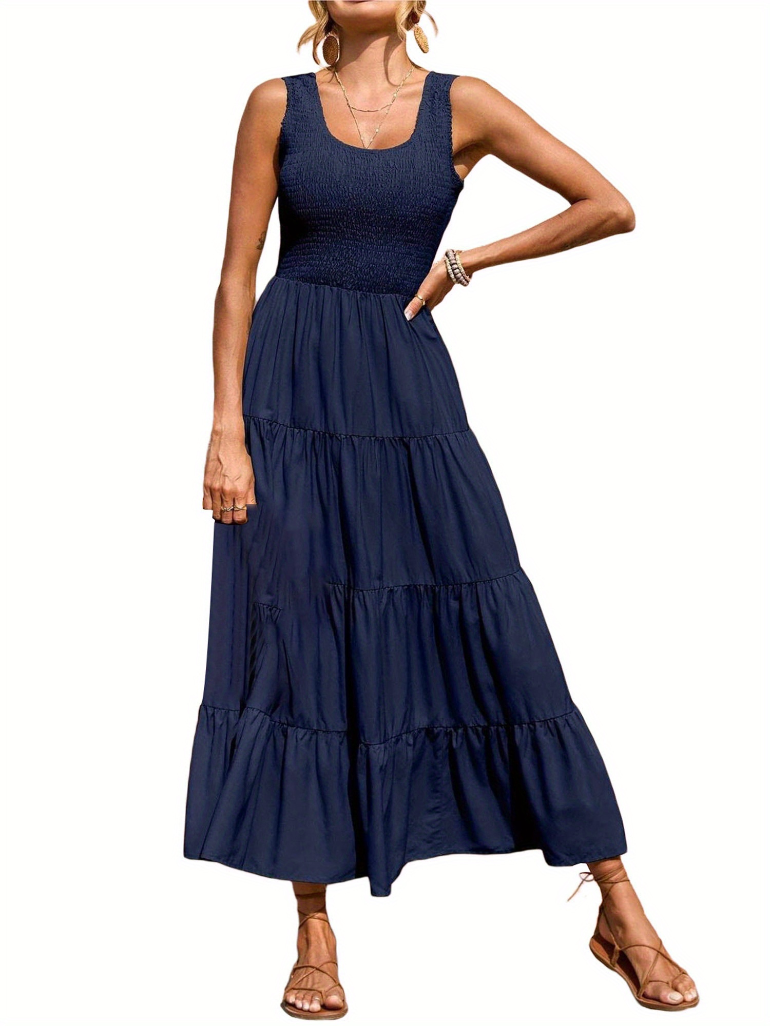 women's ribbed knit sleeveless maxi dress - loose fit button-front casual beach  dress with slit hem, machine washable vacation & , beach wear - women's  clothing - Temu