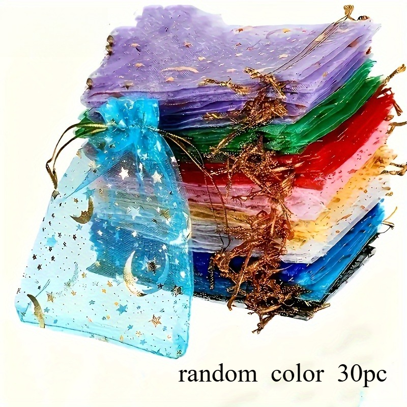 E-shop 30 Stück Zufällige Farbe Mond Stern Organza Geschenktüten mit Kordelzug, für Ringe, Ohrringe, Armbänder, Haarspangen Kleine Schmuck