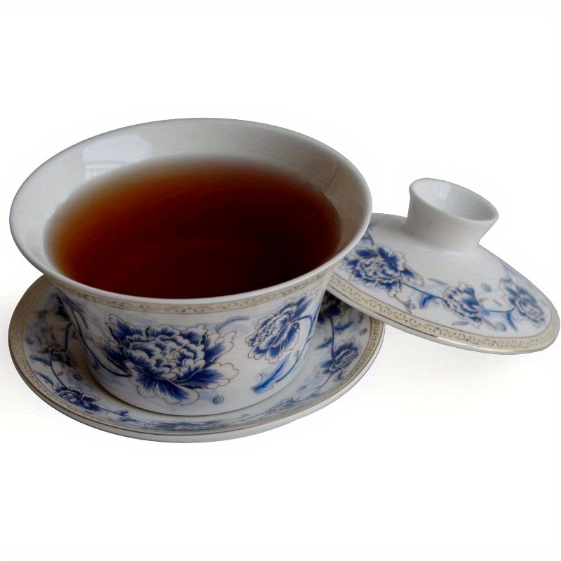 traditional gaiwan tea set with lid and saucer handmade ceramic tea cup flower porcelain teacups 10oz tea ceremony traditional brewing elegant teacup classic ceramics handcrafted pottery   gift for   home   Product details 3