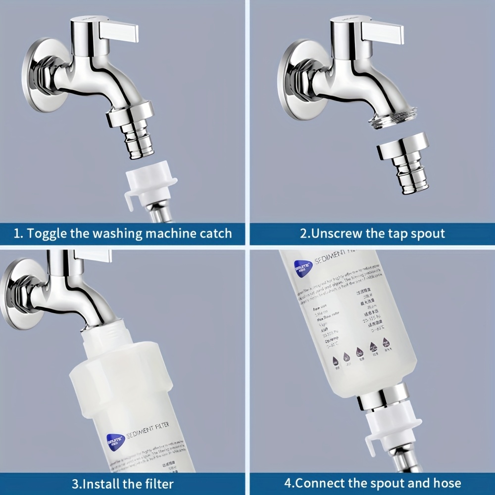 8 filtros para lavadora, filtro de sedimentos de alta eficiencia con 7 elementos filtrantes reemplazables, prefiltro para lavadora, grifo de ducha, calentador de agua y inodoro - Fácil instalación, filtro en línea para lavadora, purificador de agua doméstico