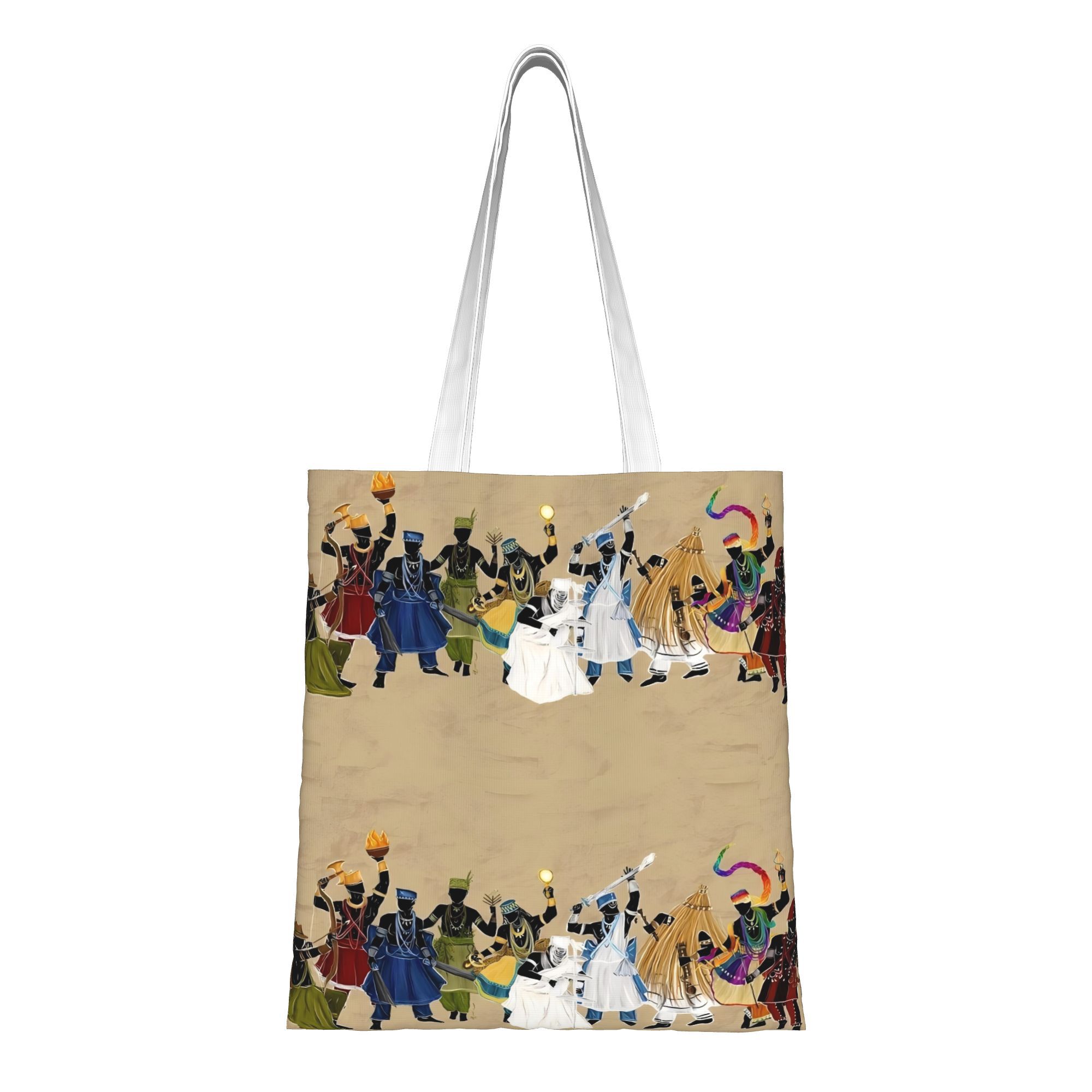 TEMU Borsa in tela riutilizzabile multifunzionale con illustrazione della tradizionale africana, adatta per supermercati, scuole - Borsa a tracolla