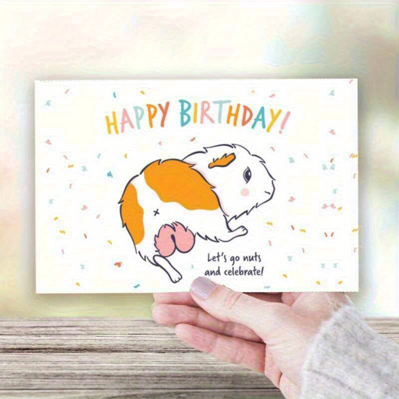 TEMU Fantasy Guinea Pig Birthday Card With Cute Cartoon Design And " Get Quilled" Pun Message - Matte End Self-adhesive Closure Winter Birthday, ,